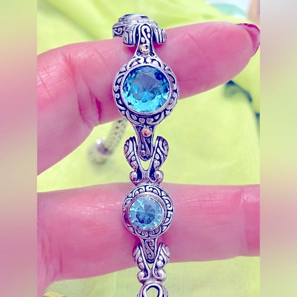 ❗️FINAL PRICE❗️925 Sterling Silver and 18k Yellow Gold Blue Topaz Bracelet. - Picture 3 of 9